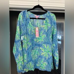 Lilly pulitzer willa top in bennet blue tropic like its hot sz xl NWT